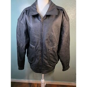 Joshua Ross Leather Jacket Black Bomber Zip Pockets XL W26 L28